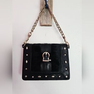 Vintage Leather Pony Hair Chain Wrislet Wallet Black